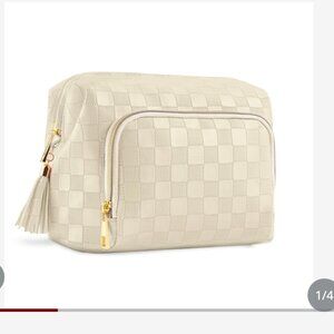 SuitShine Travel Makeup Bag Organizer PU Leather Checkered Cosmetic Bag